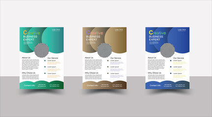 Corporate business flyer template design set with blue, green, yellow colors. digital marketing agency flyer set, promotion, advertise, publication. Simple and abstract business flyer.