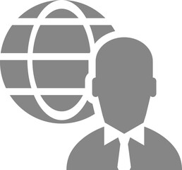 Sticker - Businessman with worldwide, Business connection icon in grey and white color.