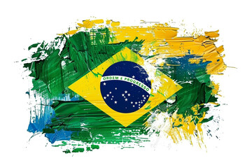 Abstract Brazil flag paint scratches grunge on white background