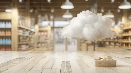 Poster - Use blank cloud for text design foreground with gift department and souvenirs in blurred background