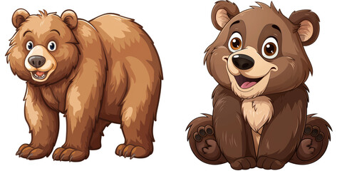 brown bear cartoon clipart illustration set isolated on transparent or white background, png