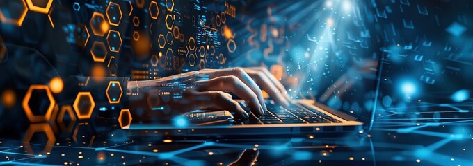 Digital Network Interaction: Hands Typing on Laptop
