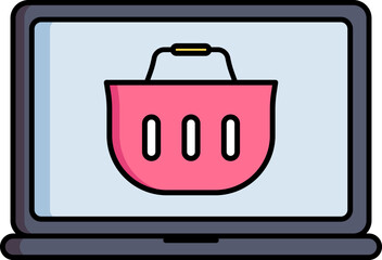 Sticker - Online Shopping From Laptop Icon in Grey and Pink Color.