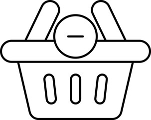 Canvas Print - Basket with Minus Symbol Icon in Black Line Art.