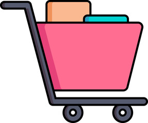 Sticker - Shopping Cart Icon in Pink and Grey Color.