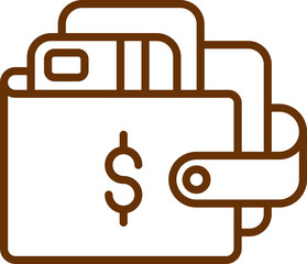 Wall Mural - Brown line art illustration of wallet icon.