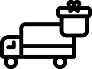 Poster - Gift delivery truck icon icon in black line art.