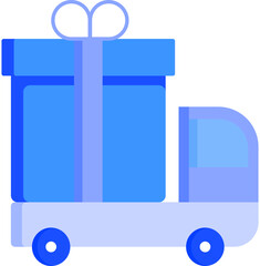 Poster - Pickup Truck Carrying Large Gift Box Icon in Blue Color.