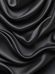 Black silk background with dark luxurious fabric draped texture folds in waves of flowing soft pattern, abstract satin or velvet cloth in luxury material design. ai