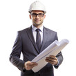 © ZeyBer - Confident Architect Holding Blueprints in Suit and Hard Hat