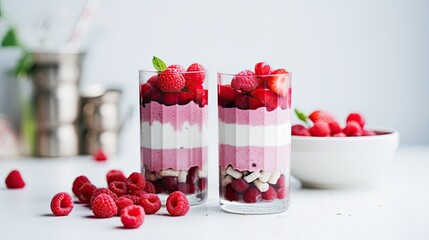 Poster - Two glasses of white chia stubs filled with pink and red layered treats