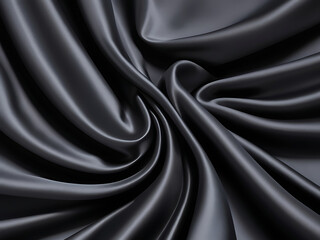 Black silk background with dark luxurious fabric draped texture folds in waves of flowing soft pattern, abstract satin or velvet cloth in luxury material design. ai