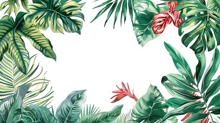 Wall Mural - Tropical Leaves and Flowers Border