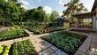 © Abdul - Modern ranch with an organic vegetable garden divided into geometric patterns, combining functionality with design