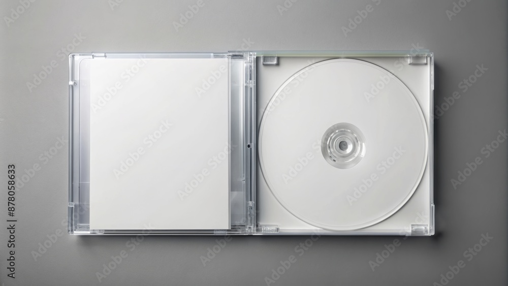 Disc Shape Box Compact plastic disc box case with white label on soft gray background ...