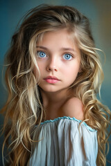 Poster - a young girl with long blonde hair and blue eyes.