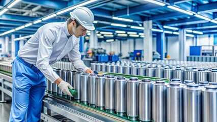 high-precision inspection of cylindrical lithium-ion battery cells on industrial production line for