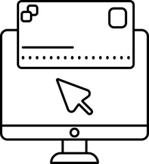 Poster - Black line art illustration of Online payment in desktop icon.