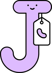 Wall Mural - Cartoon Alphabet J for Jelly Bean Icon in Purple Color.