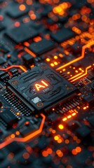 Wall Mural - Abstract electronic circuit board with ai processor. Artificial intelligence concept background