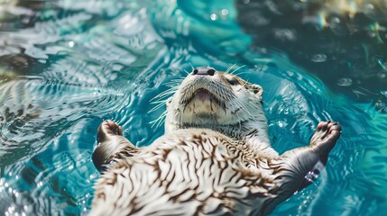 Wall Mural -  A tight shot of a seal atop the water, its head protruding above the surface