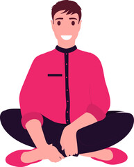 Poster - Happy smart young man sitting on floor illustration.