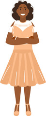 Sticker - Smart Dark Woman Standing with Fold Hands and Smile on Face Illustration.