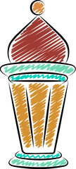 Sticker - Colorful Arabic Lantern Icon in Scribble Style.