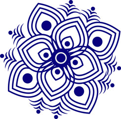 Sticker - Ethnic Mandala Ornament (Kolam Rangoli) Element in Blue Linear Style.