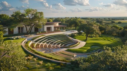 Ranch home with a large, outdoor amphitheater built into the landscape for hosting community events