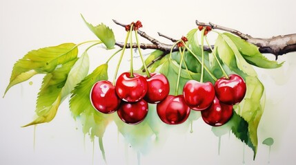 Poster - Watercolor painting of red cherries 