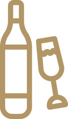 Wall Mural - Champagne Bottle with Glass Icon in Brown Line Art.