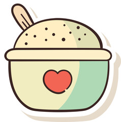 Sticker - Rice Food with Spoon Icon in Sticker Style.