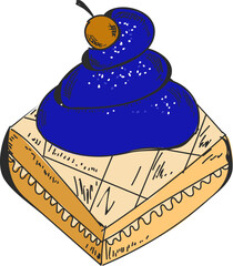 Sticker - Drawing Pastry Element in Blue and Yellow Color.