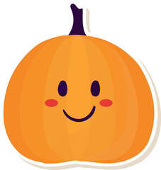 Sticker - Sticker Style Smiley Pumpkin Cartoon Icon in Orange Color.