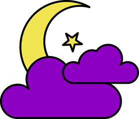 Poster - Crescent Moon Night Sky Icon in Purple and Yellow Color.