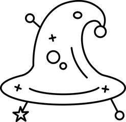 Sticker - Witch Hat Icon in Black Line Art.