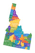 © Eugene Ga - Idaho shape. State word cloud with county division. Idaho colored illustration. County names cloud. Vector illustration.