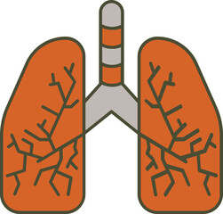 Poster - Human Internal Body Part of Lungs Icon in Orange and Grey Color.