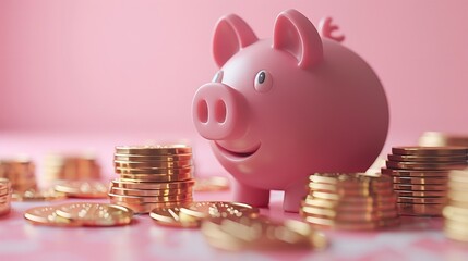 Piggy bank amidst a shower of coins, wealth accumulation, financial growth