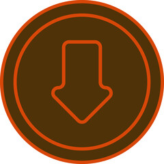 Sticker - Down Arrow Circle Icon or Symbol in Bronze and Orange Color.