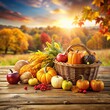 © joompon - Rustic Thanksgiving harvest scene on wooden table Autumn landscape background , Rustic, landscape, background, Thanksgiving, wooden, scene