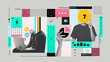 © darkovujic - Halftone collage in bright colours. Data analytics or marketing seo optimization illustration concept with abstract infographics tabs and graphs. Vector illustration