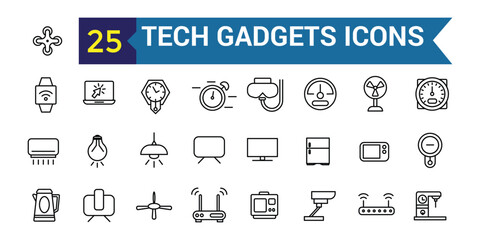 Tech gadgets line icon set. Outline icon collection. Editable vector stroke.