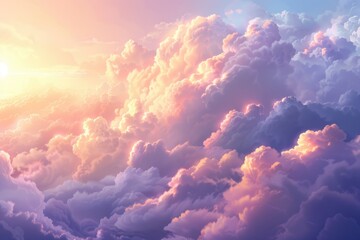 Wall Mural - Cloudscape: The Majestic Sunset with Big Fluffy White Clouds in Heavenly Light