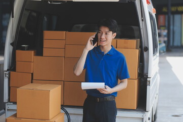 Truck Mover Unloading Van Carrying Boxes And Moving House