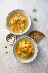 Wall Mural - Homemade vegetable soup with potato and carrot