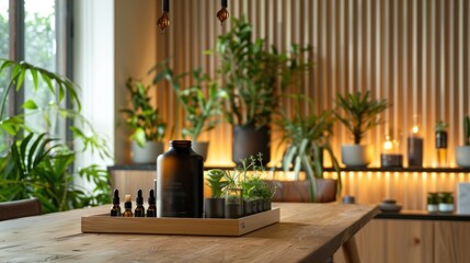 A dining room with a table that includes a built-in essential oil extractor for fresh scents