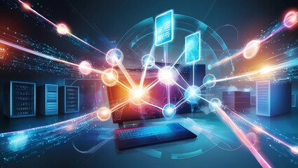 Digital Transfer of Information, Digital Network, Futuristic Style of Information