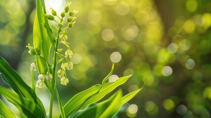 Canvas Print - Close up of Flowering Solomon s Seal on Blurred Background